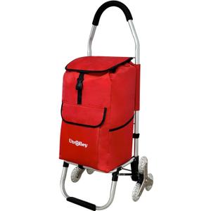 Ultra-Lightweight Foldable Stair-Climbing Red Shopping Cart - 42L Capacity, Six Rubber Wheels, Removable Insulated Bag Liner, Durable Aluminum Frame,Multi-Function Personal Hand Truck