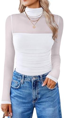 Avidlove Women Long Sleeve Bodysuit Turtle Neck Shapewear Body Suits Mesh One Piece Leotard Shirt Going Out Tops Fall Outfits, M
