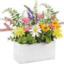 Briful Table Floral Arrangement Centerpiece, Artificial Flowers in Wooden Vase, Flower Plants Centerpieces for Tables, Farmhouse Table Decor, Living Room Dining Coffee Table Shelf Decor (White)