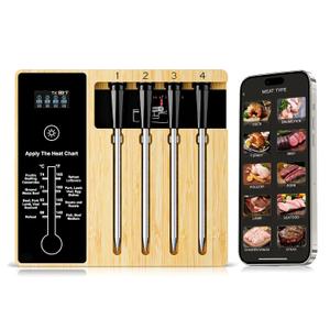 Smart Wireless Meat Thermometer 4 Probes, Bluetooth Food Thermometer, Remote Tracking and Real-Time Readings from Apps, for iOS and Android, for BBQ, Grill, Smoker
