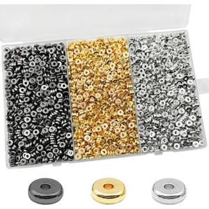 6mm Flat Round Spacer Beads, Clay Beads for Bracelets Making Kit, Heishi Polymer Flat Disc Spacer Beads for Jewelry Making, Clay Beads for Jewelry Making Gold Beads Silver (3000pcs)