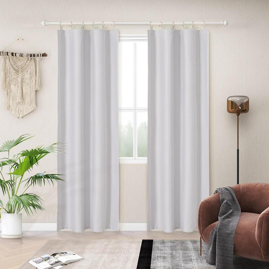Melodieux Grayish White Room Darkening Curtain Liners for 63 Inch Length Curtains, 80% Light Blocking Thermal Insulated Liners, Tab Top with Rings, 40" W x 58" L, 2 Panels