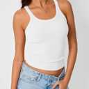 2 x Trendy Queen Women's Tank Tops Crop Camisole Summer Fashion Sleeveless Ribbed Workout Basic Going Out Gym Spring Clothes 2026 (White, M)