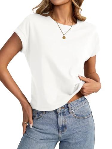 EasyGala Womens Cap Sleeve Crop Tops Cotton T Shirts Crewneck Loose Fit Short Sleeves Tee Summer Fashion Clothes 2026 A-White XL