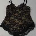 Popilush Shapewear Bodysuit V Neck Tummy Control Backless Lace Tank Tops Sleeveless Thong Bodysuit (M (4-6), Black)