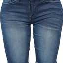 roswear Womens Mid Rise Roll Cuff Bermuda Stretch Denim Jean Shorts (Blue, M)