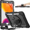 Timecity Case for iPad 9th/ 8th/ 7th Generation 10.2 inch - Heavy Duty Protective Cover with Screen Protector, Rotating Stand, Shoulder Strap & Pencil Holder | Kids-Friendly (Black)