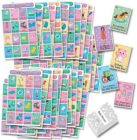 Baby Shower Loteria Fiesta Mexican Game - Bilingual English Spanish, for up to 40 Players