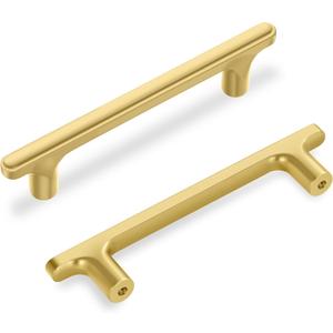 Lardmon 10 Pack Brushed Gold Modern Cabinet Pulls 5.2 Inch(133mm) Total Length | 3.75 Inch(96mm) Hole Center Bar Pulls Kitchen Cabinet Handles Solid Drawer Pulls Heavy Duty Kitchen Cabinet Hardware