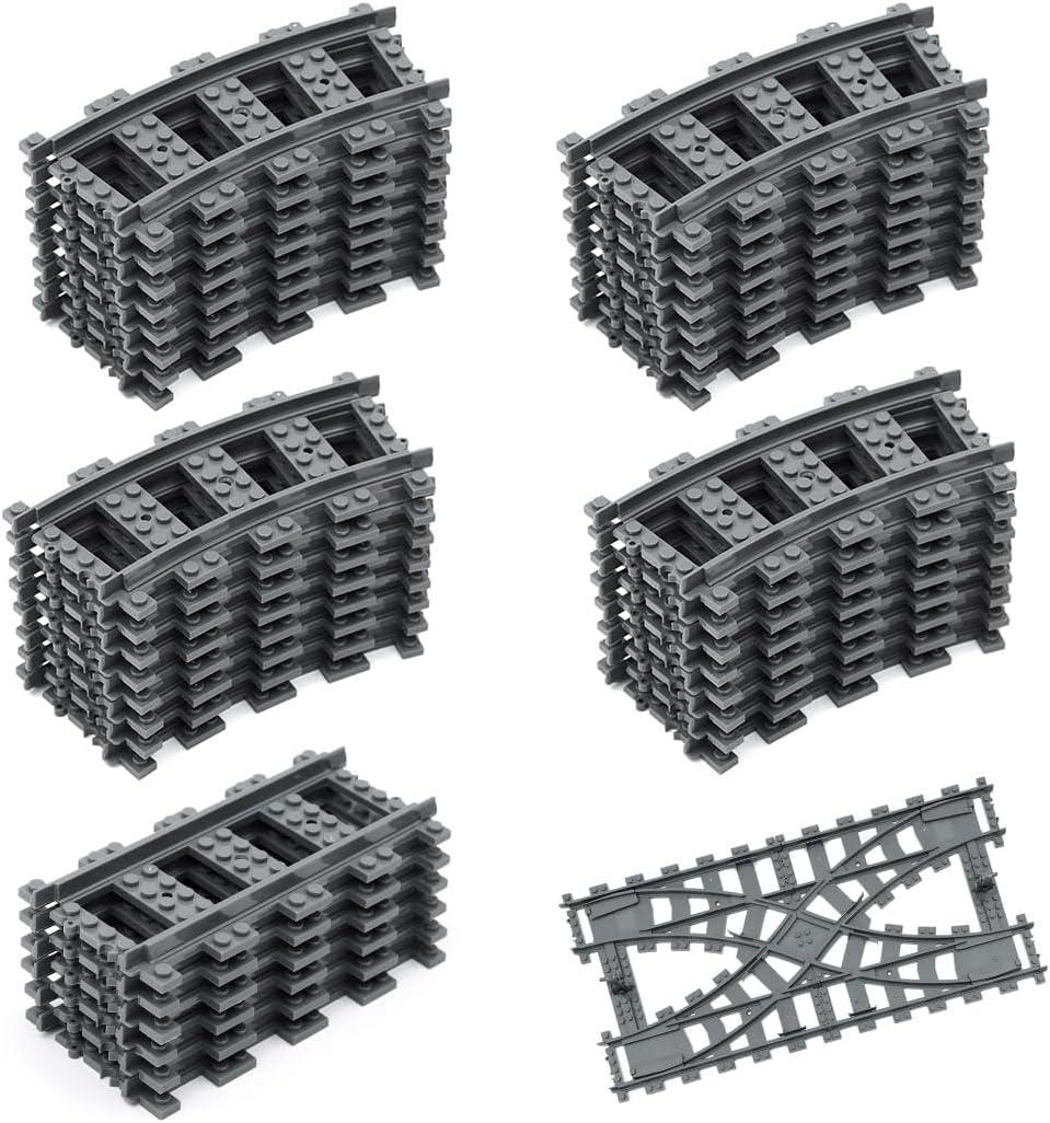 40PCS City Train Tracks, Classic Accessories, Railroad Building Toy Compatible with All Major Brand - 32 Curved, 6 Straight and 2 Intergrated Split