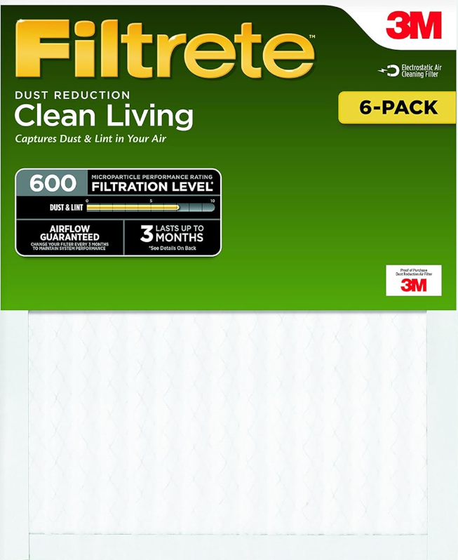 Filtrete DR04-6PK-2E Clean Living Dust Reduction AC Furnace Air Filter, MPR 600, 14 x 25 x 1-Inches, Pack of 1