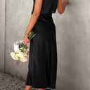 PRETTYGARDEN Women's 2026 Summer Satin Dress Elegant Sleeveless Mock Neck Cocktail Party Maxi Dresses (Black, XL)