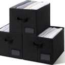 GRANNY SAYS Storage Baskets for Shelves, Fabric Storage Bins for Clothes, Closet Organization Bins, Collapsible Storage Bins with Handles, Decorative Storage Box, Black, Large, 3-Pack