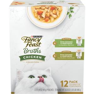 Purina Fancy Feast Chicken Broth Complement Lickable Grain Free Wet Cat Food Variety Pack - (Pack of 12) 1.4 oz. Pouches (EXP 02/01/28)
