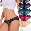 Sunm Boutique Sexy Lace Womens Underwear, Cheeky Panties for Women, Seamless Bikini for Ladies (Small, 6 Pack - Black/Blue/Green/Burgundy/Nude/White)
