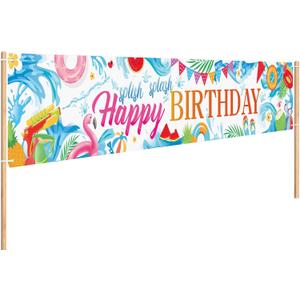 Splish Splash Summer Birthday Decorations Splish Splash Happy Birthday Pool Party Banner Extra Large Size Banner for Summer Pool Party Supplies 118 x 20 Inch