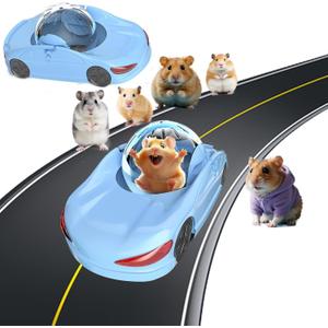 Hamster Exercise Ball Sports Car,Hamster Car with Detachable Transparent Ball,Funny Exercise Wheel for Hamsters,3 Modes Available,Suitable for Dwarf Small Pet - Safe, Breathable and Cute (Blue, 5.5")