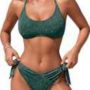 Blooming Jelly Womens Bikini Sets Two Piece Mid Rise Swimsuit Sparkly Cheeky Curvy String Sexy Bathing Suit 2026, Size Large 