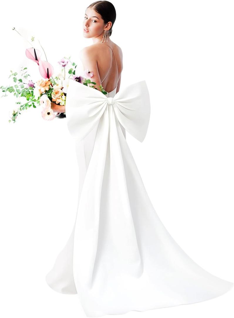 Bencailor Long 67" Big Satin Bow Cape Large Detachable Bow Train for Dress Waist Sash Belt for Bride Formal Wedding Dress