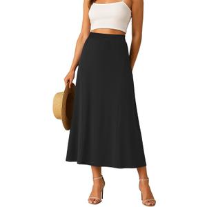 YSYOKOW Long Skirts for Women Flowy Elastic High Waist Midi A-line Skirt for 2026 Casual Boho Trendy (Red, L)