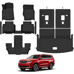 Naibeve Floor Mats for Jeep Grand Cherokee L 2021-2026 no Center Armrest | All Weather Floor Mats, Cargo Mat, Backrest Mats, Door Sill Guards, 6 Seats w/o 2nd Row Center Armrest Protector accessories