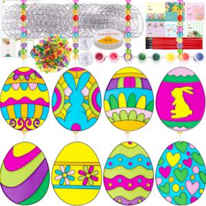 WorldBazaar Easter Egg Suncatcher Crafts for Kids 24 Sets April Bible Religious DIY Window Painting Art Suncatchers Decoration Easter Birthday Wedding Party Supplies
