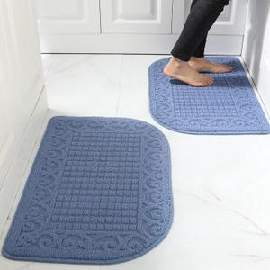 COSY HOMEER 1'8" x 2'8" Inch  (Semicircular) Anti Fatigue Kitchen Rug Mats are Made of 100% Polypropylene Half Round Rug Cushion Specialized in Anti Slippery and Machine Washable (Blue 2pcs)