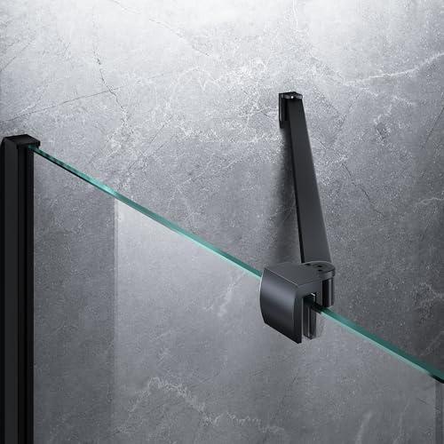 Frameless Shower Door Support Bar, Stainless Steel Wall-to-Glass Support Arm to Fixed Shower Glass Panel, for 1/4"-3/8" (6-10 mm) Door, 180° Pivot & Stow-Flat Mode (Matte Black, 23.6-inch(600mm))