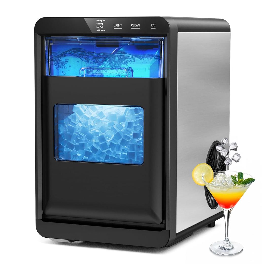 Nugget Ice Maker Countertop, 45Lbs/24H with Water Tank Pebble Ice Maker, Self-Cleaning Pellet Ice Machine Ready in 5-10min, Nugget Ice Machine for Kitchens/Home/Office
