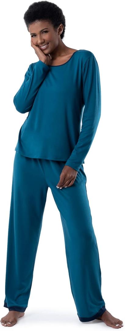 Fruit of the Loom womens Long Sleeve Tee and Pant 2 Piece Sleep Set (Large, Dark Sea)