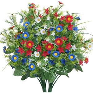 Patriotic Artificial Flowers Memorial Day Flowers 13 Stems Red White Blue 4th of July Flowers Picks Artificial Daisies Bouquet Arrangement for Grave Independence Day Veterans Home Decor Indoor 2 Pcs