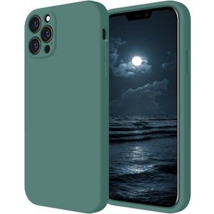FireNova Designed for iPhone 12 Pro Max Case, Silicone [Camera Protecion] Phone Case with Soft Anti-Scratch Microfiber Lining, 6.7 inch, Midnight Green