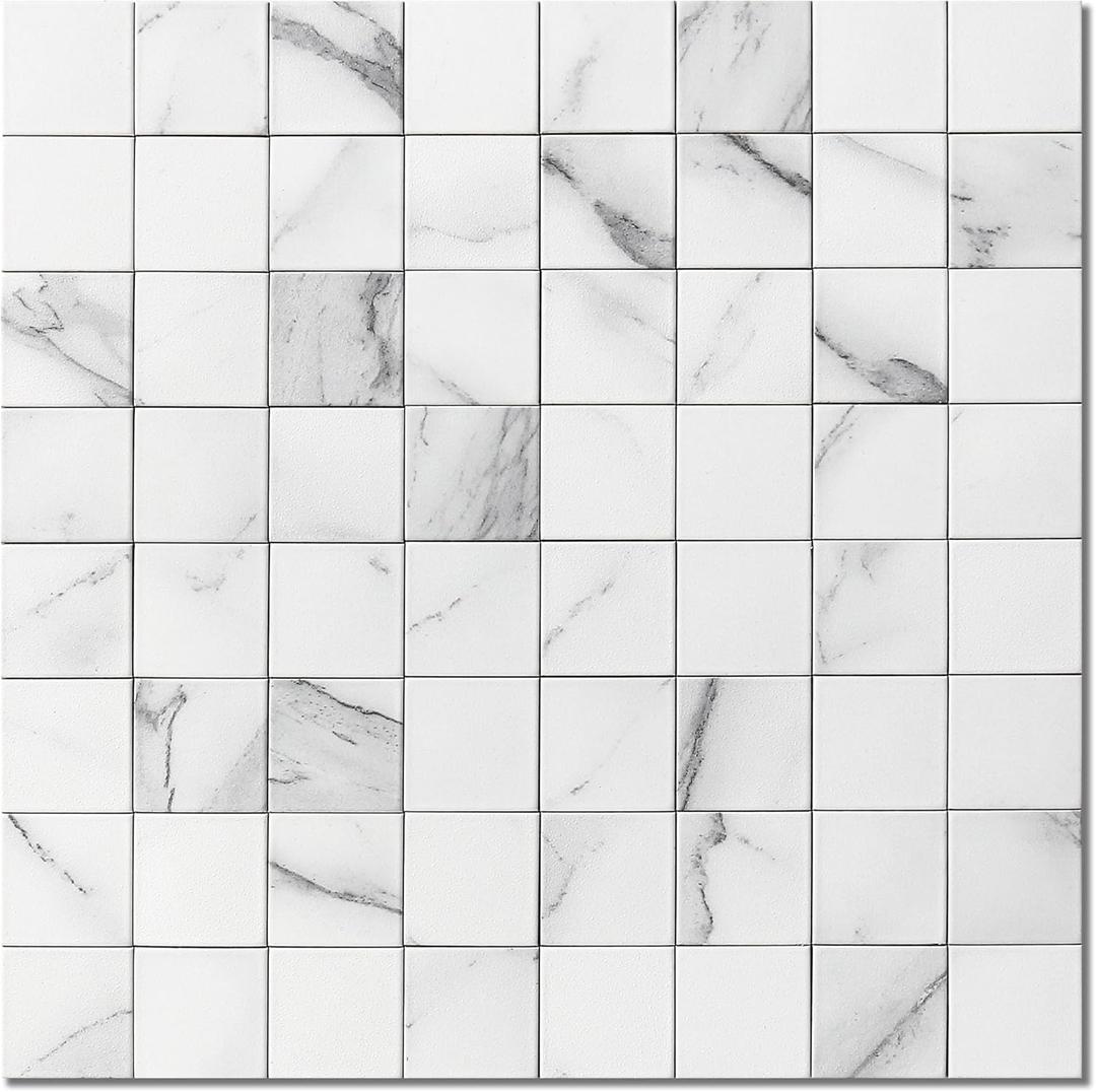 Marble Kitchen Peel and Stick Backsplash Square Mosaic Wall Tiles(White 10PCS)