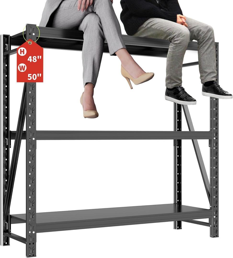 Garage Shelving Unit 49.2" Wide Heavy Duty Storage Shelves Easy Assembly 3 Tier 3000 lbs Adjustable Metal Shelving Utility Shelf Rack Organizer for Garage, Basement, Warehouse 15.7"x 48"x 49.2"