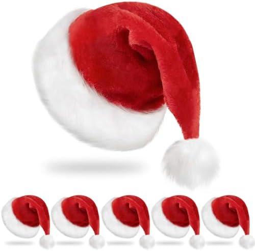 RJVW 5 Pcs Santa Hats Christmas Hats: Xmas Holiday Hat for Adults, Unisex Velvet Classic Santa Hat for Xmas New Year