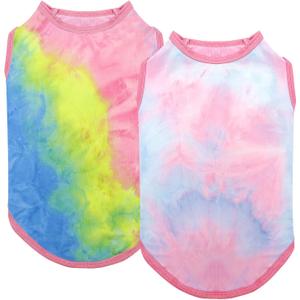 cyeollo 2 Pack Dog Shirts for Small Dogs Sun Protection Tie Dye T Shirt Stretchy Tank Top Vest Breathable Summer Dog Clothes, L