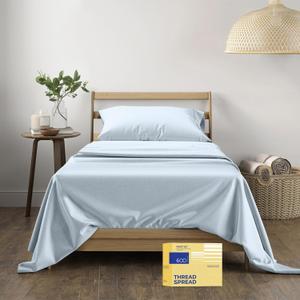 THREAD SPREAD Luxury Egyptian Cotton Sheets Twin XL Size - 600 Thread Count 3 PC Twin XL Sheets Deep Pockets, Cooling Sateen Weave College Dorm Bedding Twin XL, Fits Mattress Upto 18"- Light Blue