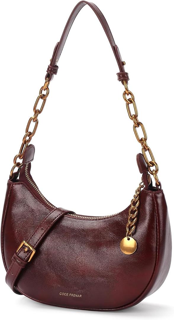 WOMEN'S CRESCENT-SHAPED SHOULDER BAG, ELEGANT PU LEATHER CROSSBODY BAG WITH GOLD CHAIN, SUITABLE FOR EVERYDAY WEAR AND TRAVEL.