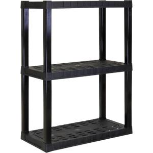 Oskar Heavy Duty Plastic Storage Shelves- for Garage, Kitchen, Bathroom Basement Kids Room, Stackable 3-Tier Black Organizer Rack for Books Shoes, Toys, Pantry, Cleaning and Closet Organization, Small