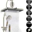 Hibbent 5-spray Dual Filtered Rainfall Shower Head Combo, High Pressure 13'' Showerhead with 10 Spray Mode Handheld, Easy Reach 4-way Diverter Arm with Pause Mode, 71'' Hose & Holder, Brushed Nickel