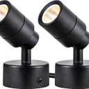 SUNVIE 2 Pack LED 120V SpotLights Indoor, 3W Up Lights Floor Spotlight, 3000K Uplights Indoor Accent Lighting for Plants Pictures Artwork, 5.9 FT Cord with Foot Switch