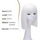 SUKRI White Bob Wig with Bangs Short Straight White Wigs for Women Silver White Bob Hair Wig for Party Cosplay Daily Use12Inch