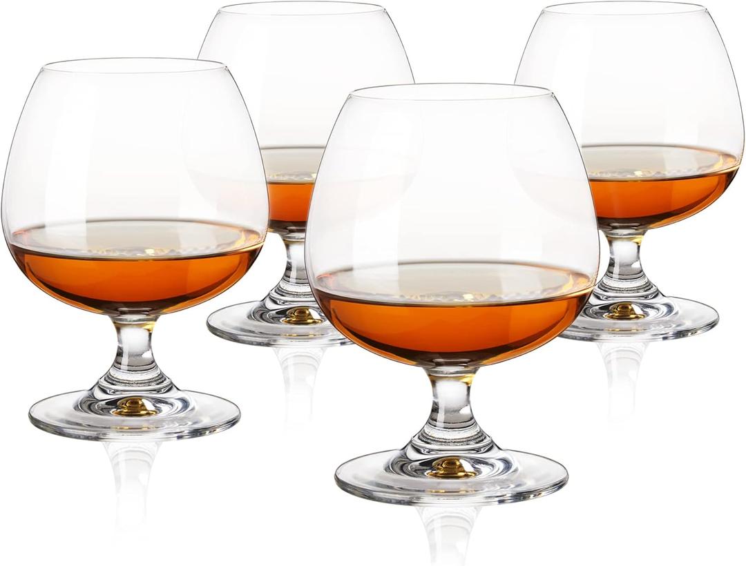 True Brandy Bourbon Whiskey Cognac Scotch Drinking Glasses, Superb Lead-Free Crystal Snifter Glass for Cocktail Party Dishwasher Safe, 14 oz, Set of 4 