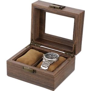 uxcell Watch Box for Men, 2 Slots PU Leather Watch Display Organizer Case, Grain Watch Storage Box with Glass Lid and Removable Cushion for Most Watches Smart Watches