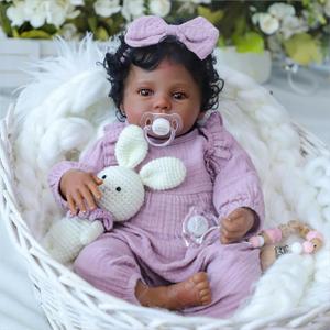WOOROY Realistic Reborn Baby Dolls Black Girl  18 Inch African American Newborn Doll, Lifelike Real Life Handcrafted Soft Cloth Body with Accessories Gift Set for Kids Age 3+