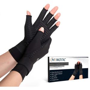 2 Pairs Copper Arthritis Gloves for Women Men, Wrist Reinforcement Fingerless Arthritis Compression Gloves for Relieving Carpal Tunnel Aches, Rheumatoid Pains, Joint Swell (Large/X-Large: 3 3/4"-4 1/2")