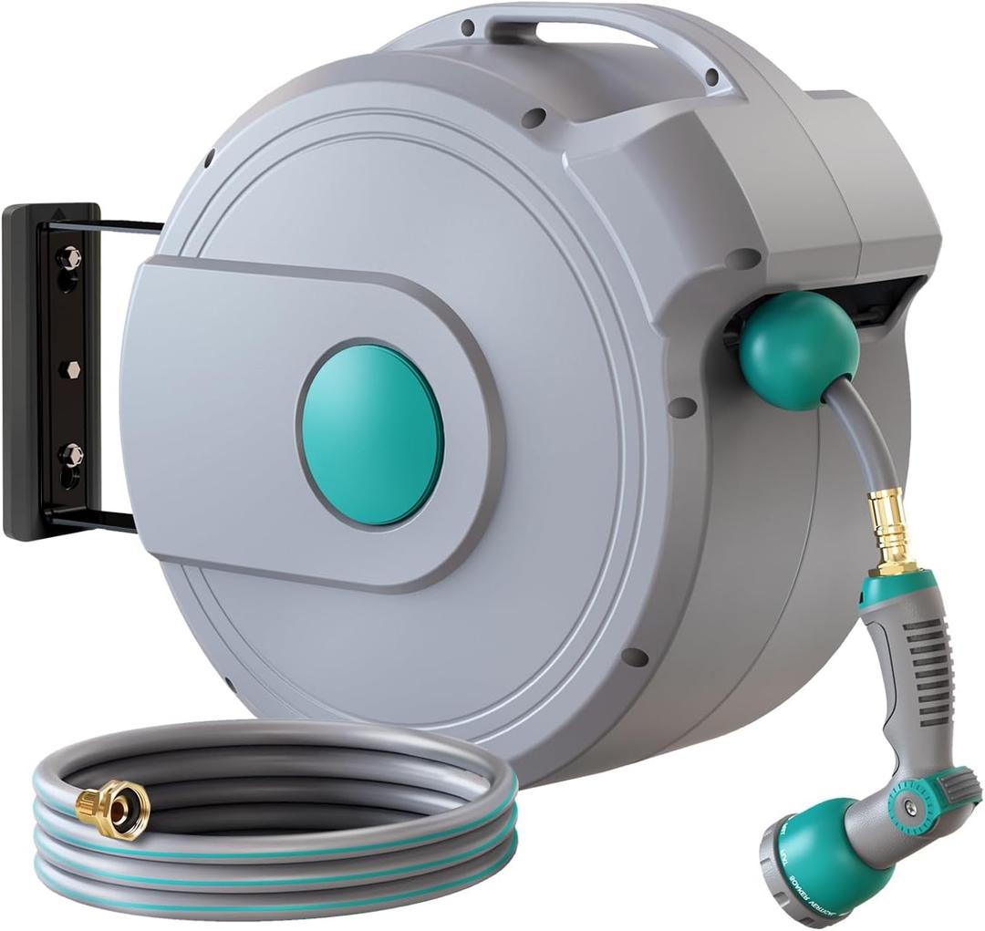AXTRIM 1/2 in x 100 ft Retractable Garden Hose Reel - Auto Rewind, Lock Any Length, 10-Mode Spray Nozzle, Heavy Duty Kink-Free Water Hose for Outside Watering, 180 Swivel, Easy Mount & Storage