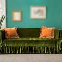 GLORY SEASON Velvet Sofa Cover Soft Decorative Luxurious Solid Exquisite Ruffle Trim,Retro Farmhouse Vintage Sofa Slipcover Couch Cover for 2-3 Cushion Sofa for Living Room 1PC 88x134 Inch