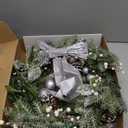 24 Inch Christmas Wreath for Front Door with Lights Silver Bow Pine Needles White Berries Pine Cones Snowy Christmas Ball Decorations for Winter Holiday Xmas Decor