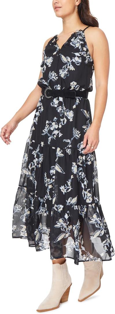 WallFlower Women's April Chiffon Belted Maxi Dress XS Black Paisley